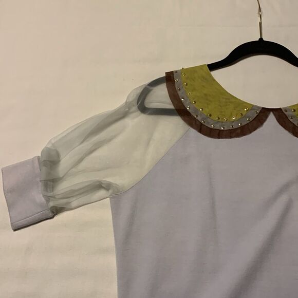 Stylish Sheer Sleeve Top with Yellow Collar - Picture 4 of 10